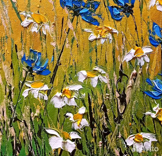 Картина маслом Васильки и ромашки Цветы