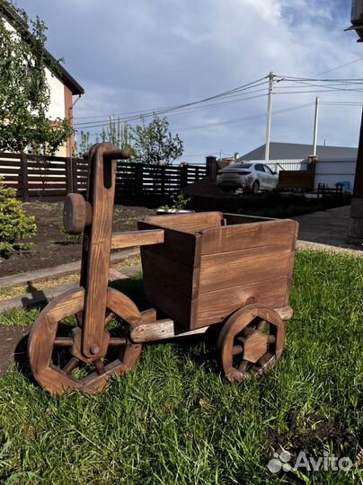 Велосипед деревянный, кашпо (горшок) для цветов