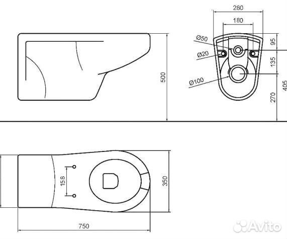 Унитаз для инвалидов керамический подвесной