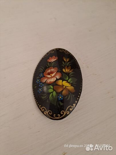Брошь лаковая миниатюра, авторская
