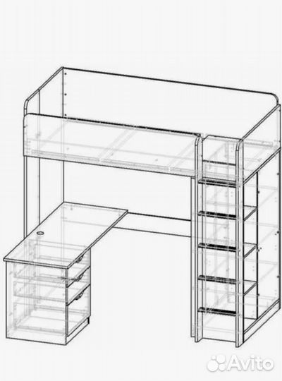 Детская кровать чердак со столом и шкафом