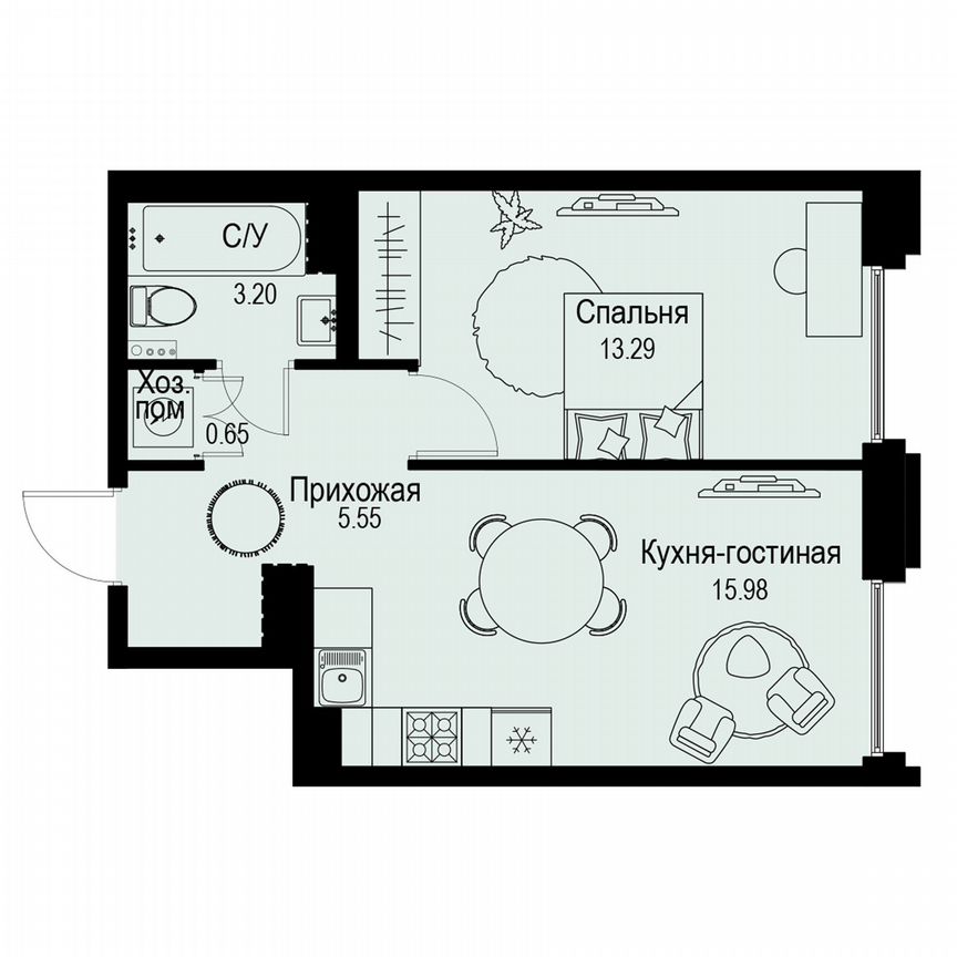 1-к. квартира, 38,7 м², 5/6 эт.