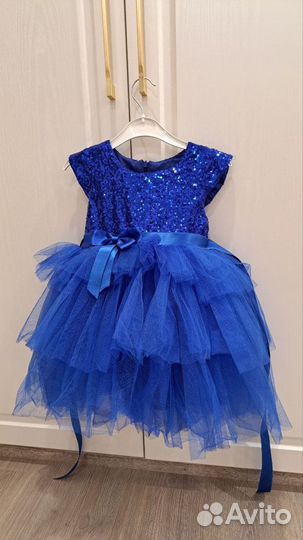 Праздничное платье для девочки (синее) 3-4 года