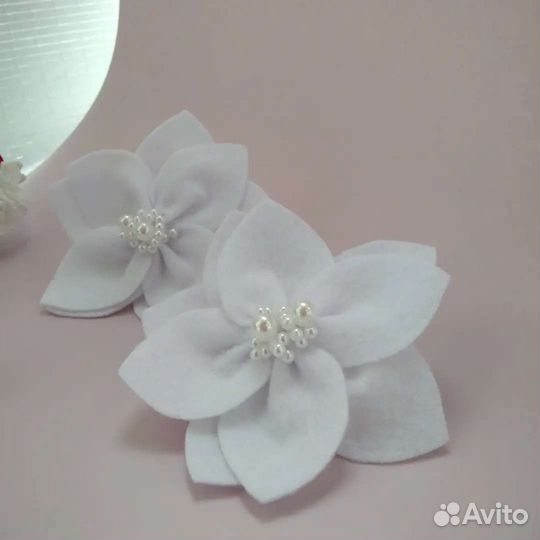 Белые Бантики, резинки для волос ручной работы