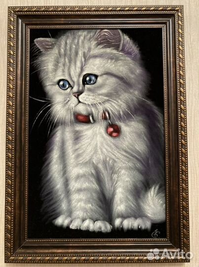 Картина маслом на бархате Кошка