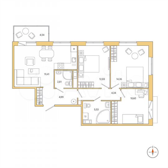 3-к. квартира, 76,5 м², 10/11 эт.