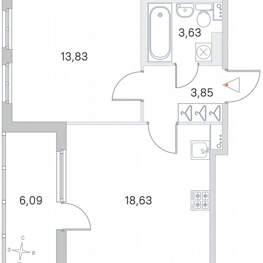 1-к. квартира, 43 м², 4/4 эт.