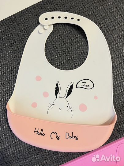 Силиконовая тарелка детская и нагрудник