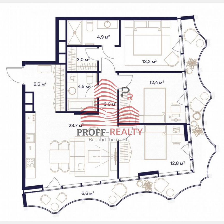 3-к. квартира, 89,9 м², 5/23 эт.