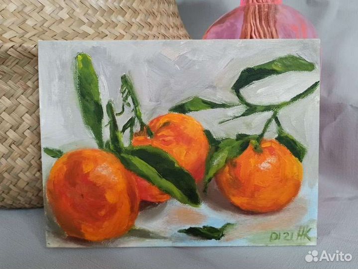 Натюрморт с мандаринами, этюд маслом