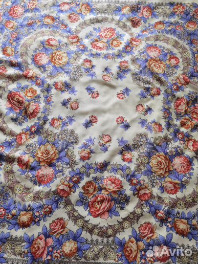 Платок шаль шерсть Павлопосадский розы винтаж СССР