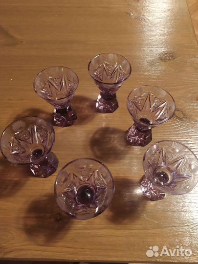 Бокалы чехословакия фиолетовое стекло 6 штук