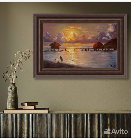 Картина маслом Морской Пейзаж Закат на море