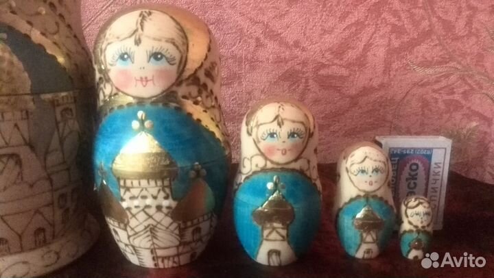 Панно картина под стеклом перламутр кость матрешки