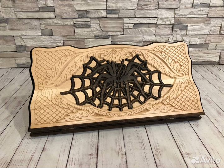 Нарды резные Таширские Паук на белом фоне