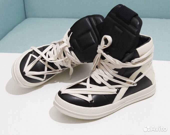 Rick Owens Hexagram Geobasket Черно-белые Кроссовк