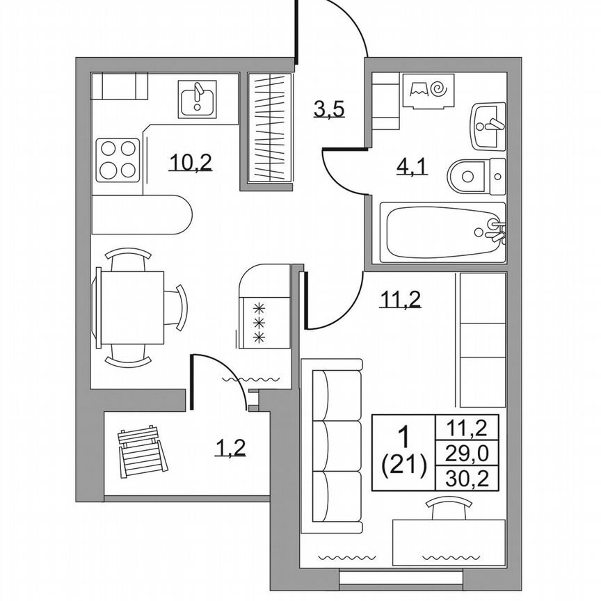 1-к. квартира, 30,2 м², 6/8 эт.