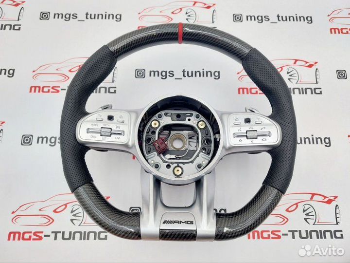 Руль Mercedes в стиле 63 AMG карбон красная полоса