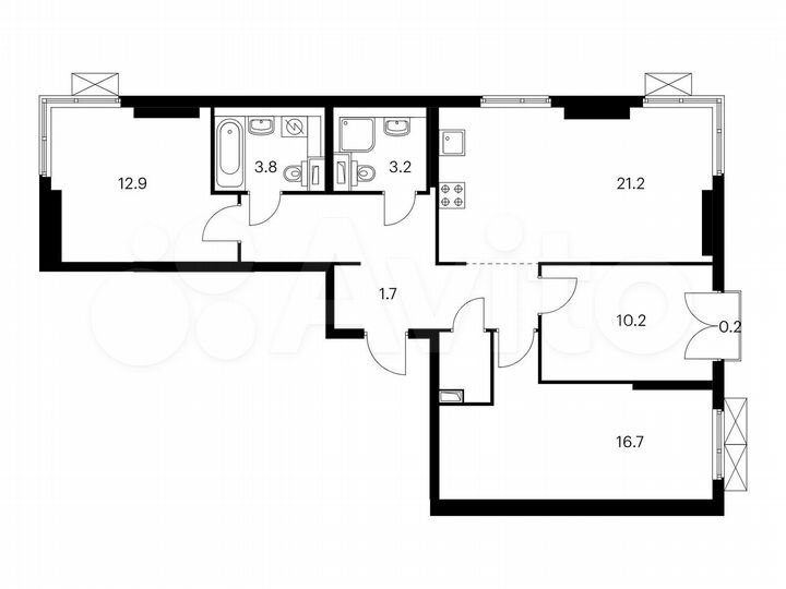 3-к. квартира, 83,5 м², 3/14 эт.