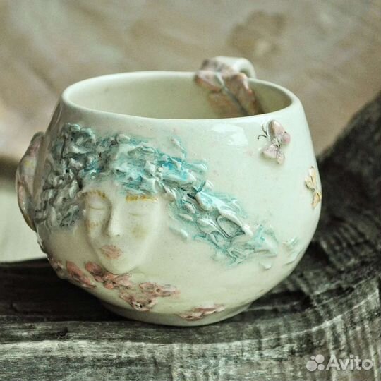 Чашка ручная работа с лепниной
