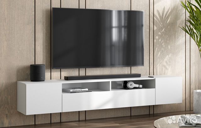 Тумба под тв подвесная на ножках белая - 2001 мм