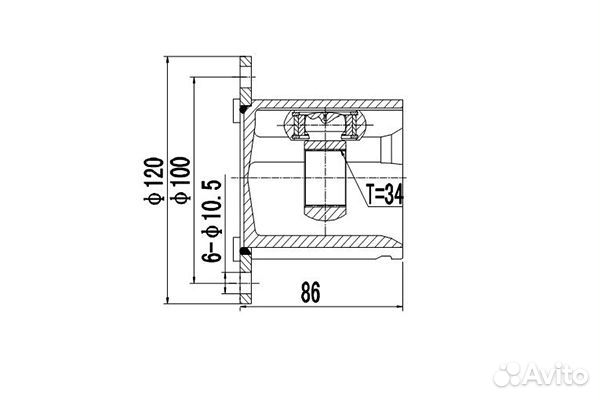 Шрус внутренний 34шлица Audi A3 1.9/2.0 TDI 03-10