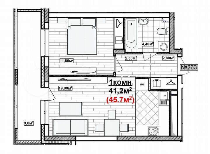 1-к. квартира, 45,7 м², 9/19 эт.