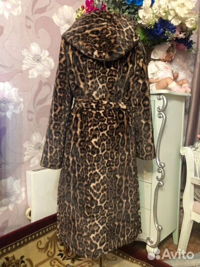 Шуба леопардовая экомех. Люкс
