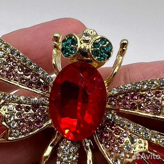 Брошь 2в1 Золотая Стрекоза кристаллы Винтаж