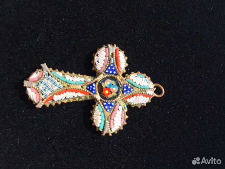 Крест антиквариат кулон микромозаика