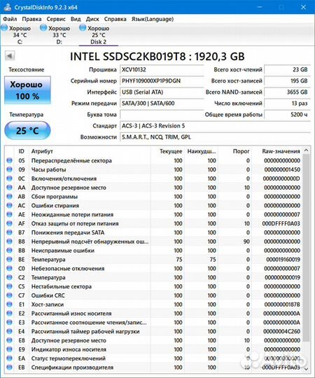 SSD SATA Intel D3-S4510 Диск 1.92TB