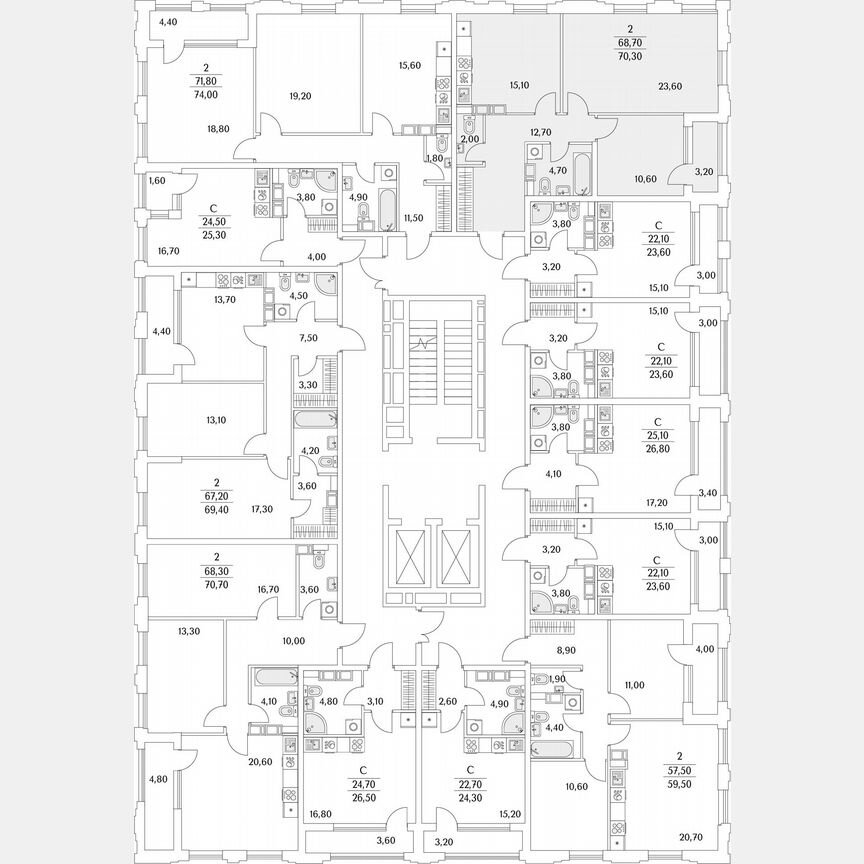 2-к. квартира, 70,6 м², 5/13 эт.