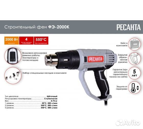 Строительный фен Ресанта фэ-2000К