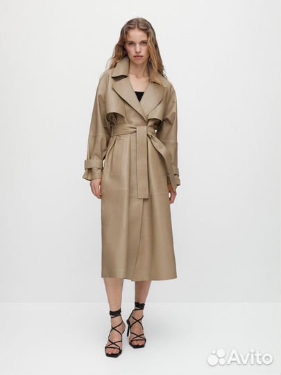 Тренч пальто плащ massimo dutti кожа новое М