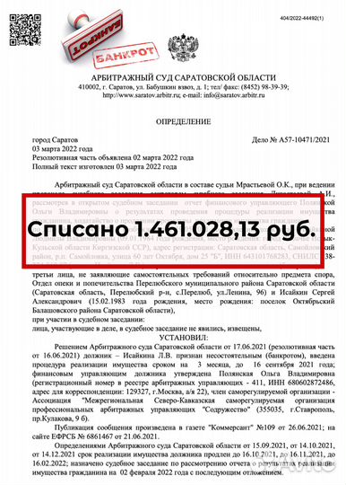 Банкротство физических лиц Списание долгов