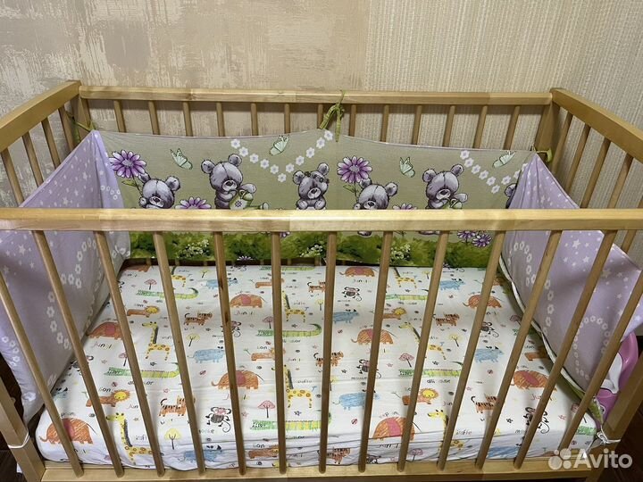 Детская кроватка+матрас+борт120х60
