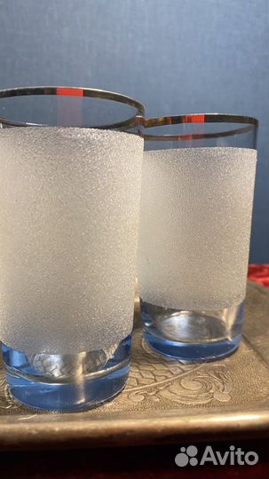 Стаканы чехословакия голубое стекло 3 шт