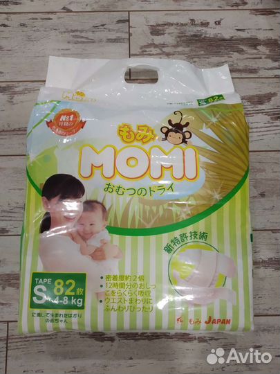 Памперсы детские Momi (Япония), S, 4-8 кг, 82 шт