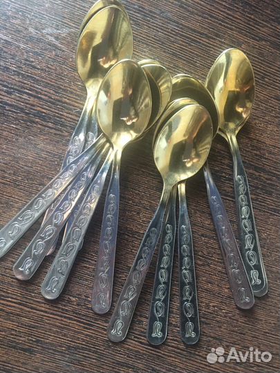 Чайные ложки СССР нержавейка с позолотой