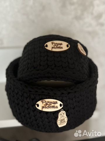 Корзинка из трикотажной пряжи для хранения. Череая