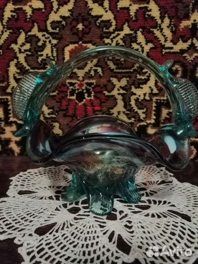 Ваза конфетница цветное стекло СССР