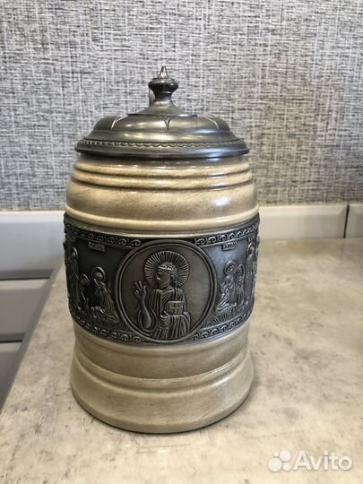 Продам немецкую пивную кружку с оловянной крышкой