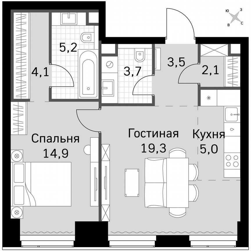 1-к. квартира, 57,8 м², 3/49 эт.