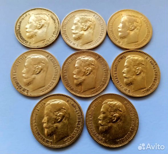 Золотая монета Пять рубл Николая 2