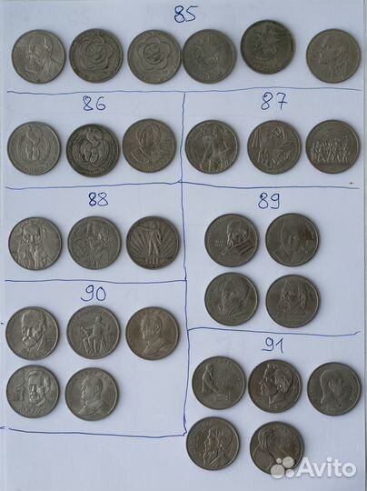 Юбилейные монеты 1 рубль 1965-1991 г