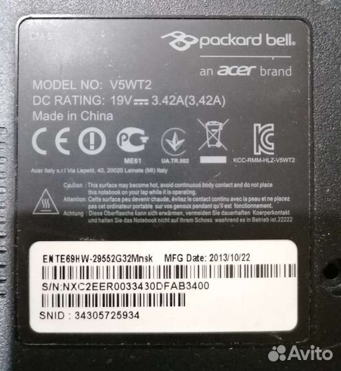 Ноутбук Packard Bell v5wt2