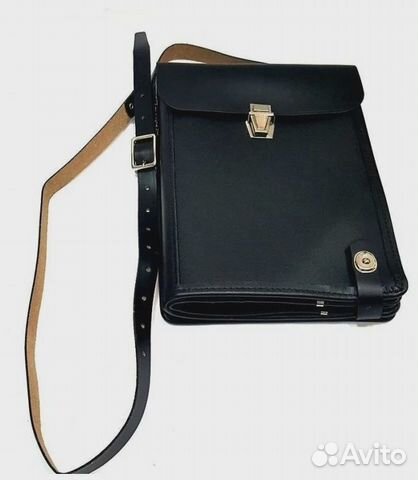 Сумка полевая офицерская кожаная черная