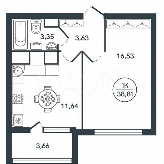 1-к. квартира, 38,8 м², 6/17 эт.