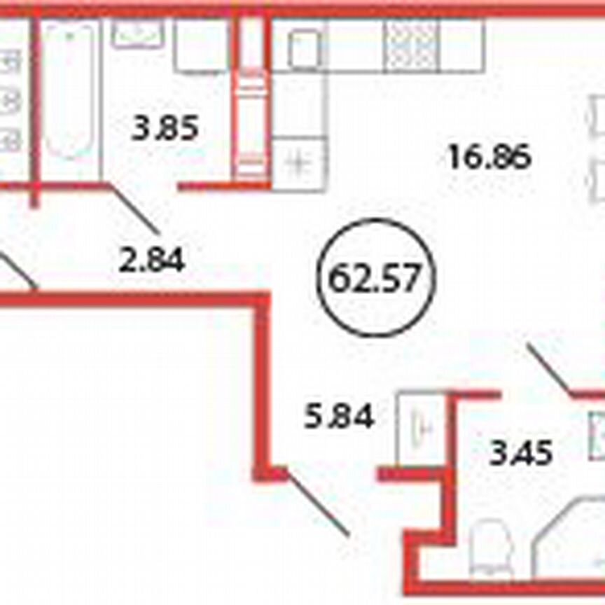 2-к. квартира, 62,6 м², 9/12 эт.