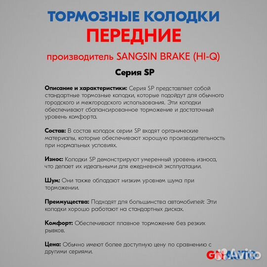 Тормозные колодки передние SP1496 Sangsin Brake